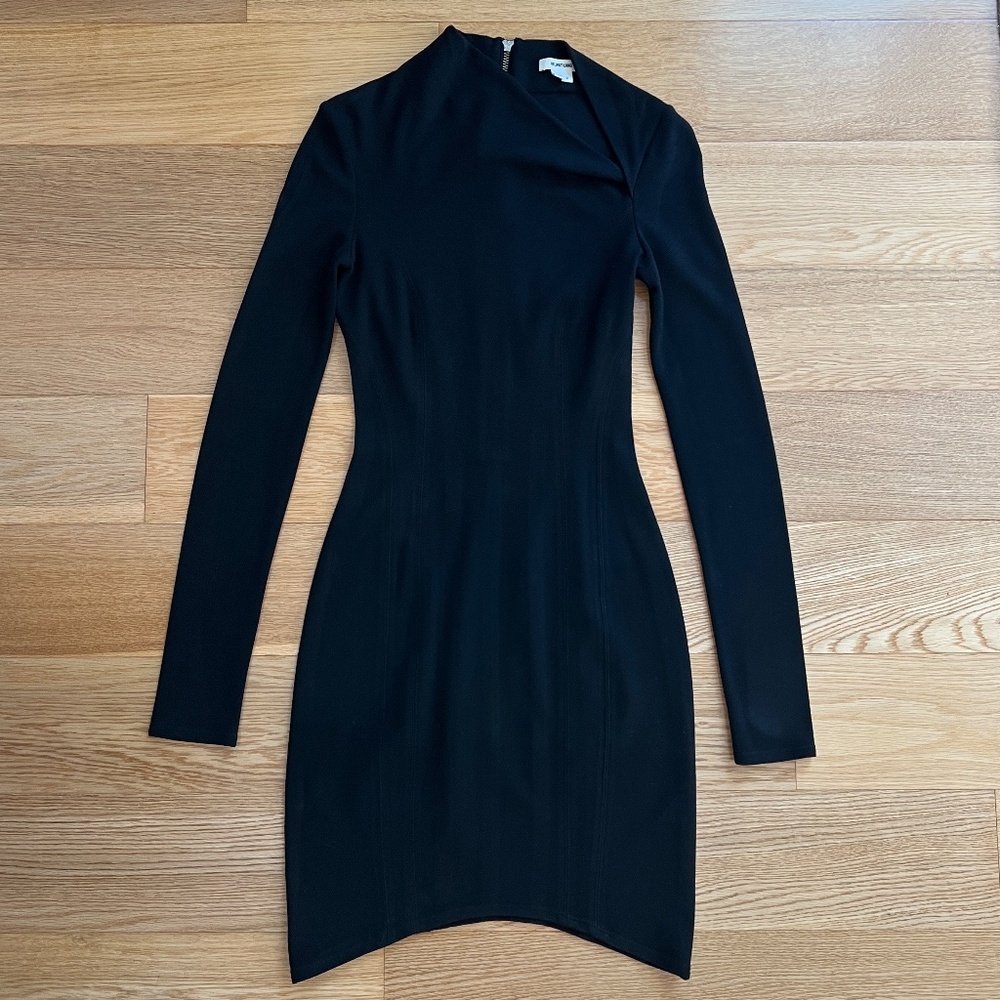 Helmut Lang Black Asymmetric Neck Sculpted Bodycon Mini Dress 2
